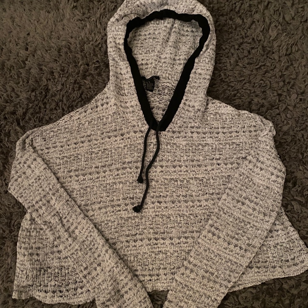 Light Grey Crop Top Sweater With Hood